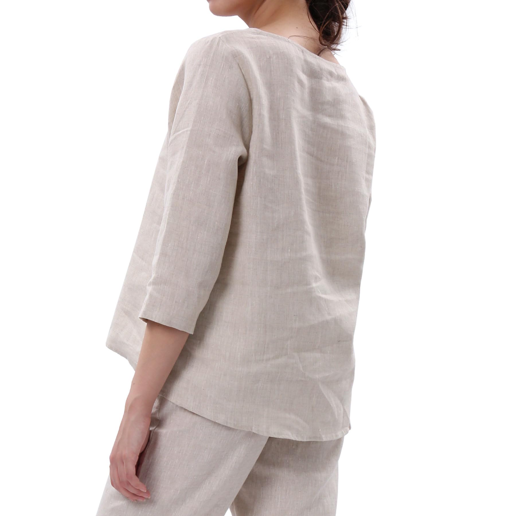 Blusa de lino de manga 3/4 para mujer, cuello redondo, estilo casual, holgada