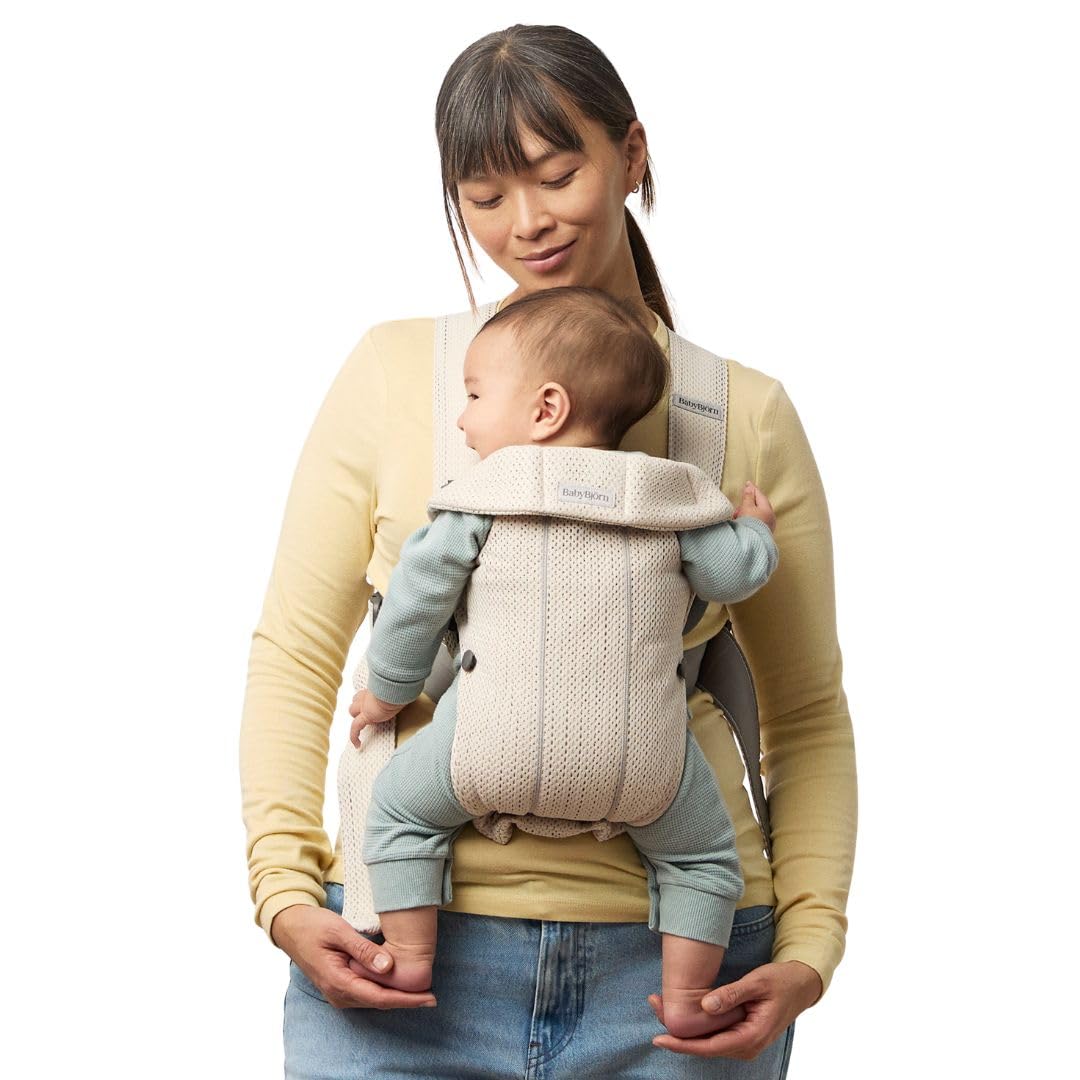 BabyBjörn Baby Carrier Mini, 3D Mesh, Cream, Infant Carrier for Newborns (0-12 Months), Soft, Ergonomic and Easy to Use
