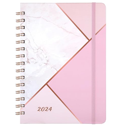 Diary 2024 - Diary 2024 A5 Week to View, 2024 Diary from January 2024 to December 2024, Hardcover with Inner Pocket, Twin-Wire Binding, 21.5 x 15.5 cm, Pink