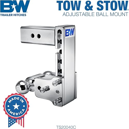 Miniatura 3 de B&W Trailer Hitches Soporte de bola de enganche de remolque ajustable cromado para remolque – Se adapta a receptor de 2.5 pulgadas, bola doble (2