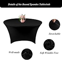 Vista 3 de Paquete de 4 manteles redondos de elastano negro de 72 pulgadas, fundas de mesa de elastano de 6 pies, mantel redondo ajustado color negro, mantel