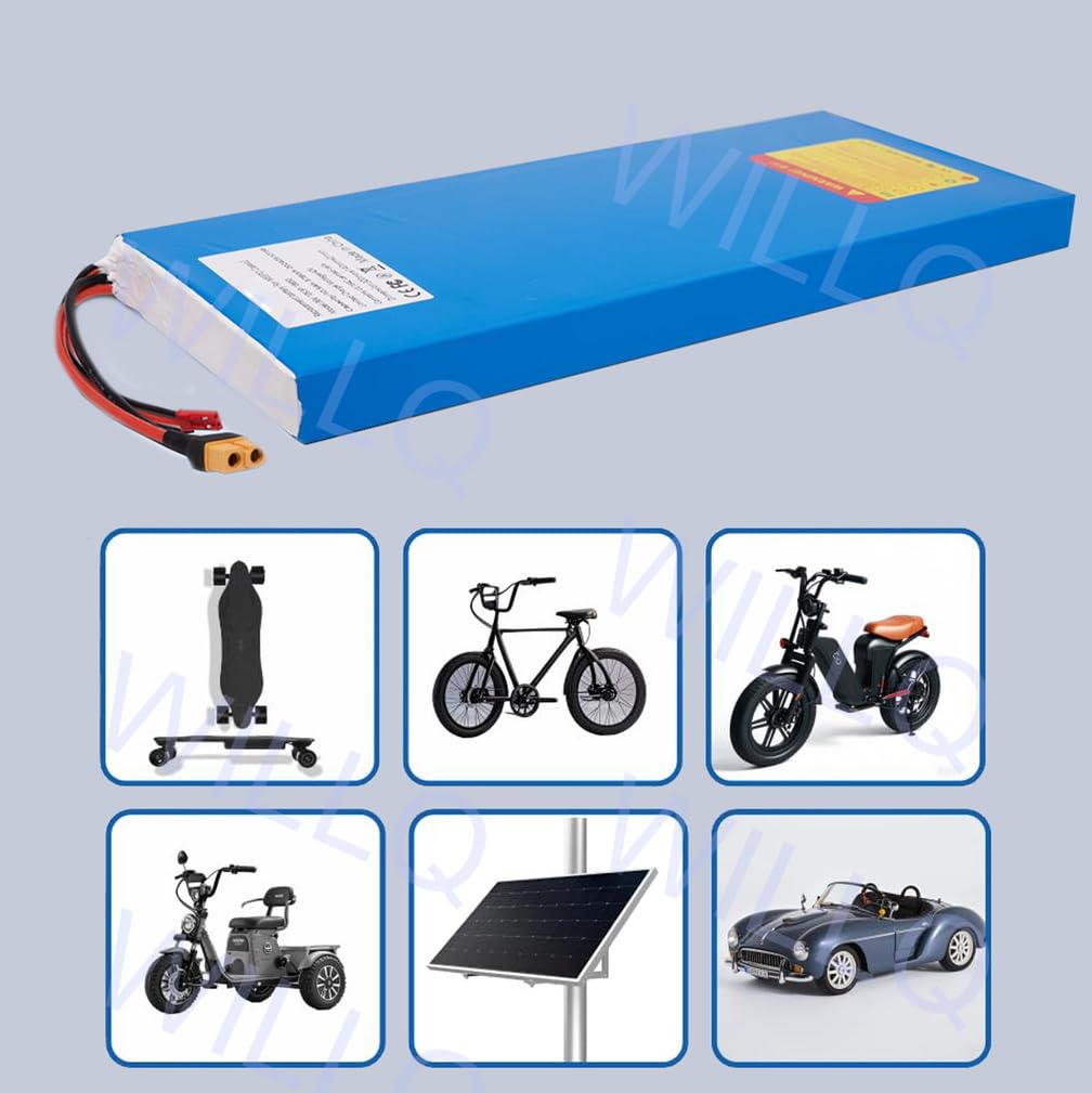 Batteria litio 36V 10,5Ah pacco batteria ricambio per skateboard elettrico | Batterie per scooter da 36 Volt, con connettori JST e XT30, involucro in PVC blu, facili da installare e rimuovere.