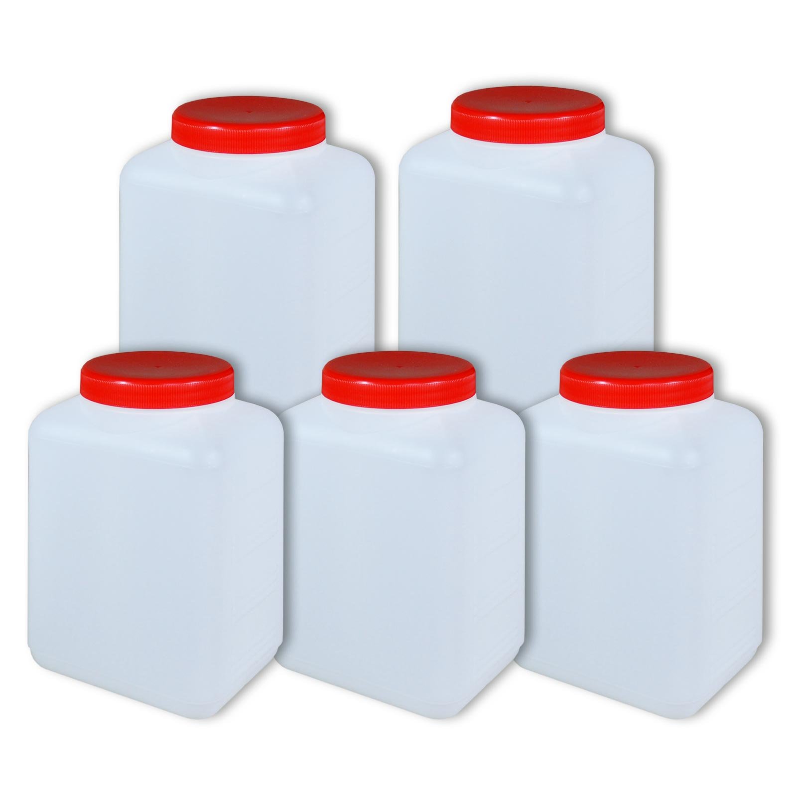 plasteo® 5 x 1500 ml Plastikflasche Weithalsflasche mit Deckel Behälter PE-Flasche lebensmittelecht