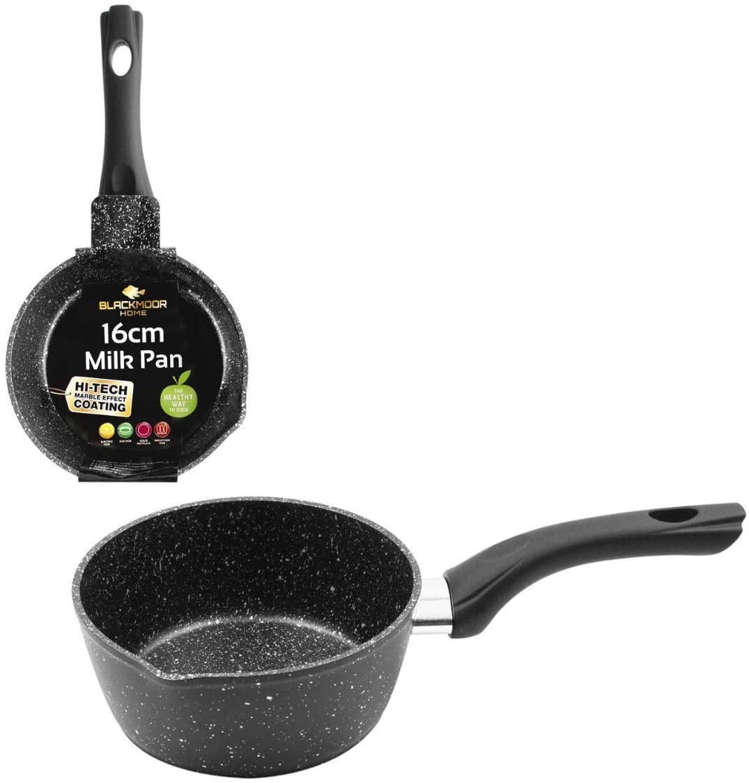 Blackmoor Casserole à lait | 16cm Noir | Poêles antiadhésives et anti-rayures | Poignées Cool Touch | Convient aux plaques à induction, électriques et à gaz