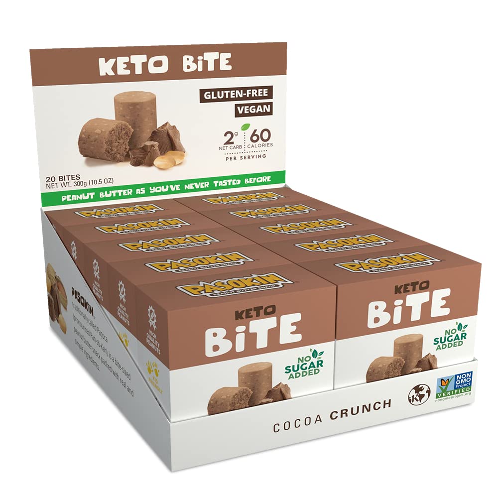 PasokinKeto Cocoa Crunch – Healthy Snacks with Zero Sugar Added I Low Carb Gluten-Free, Vegan, Plant-Based Protein, Dairy-Free Energy Bites – Keto Snacks (Cocoa Crunch)