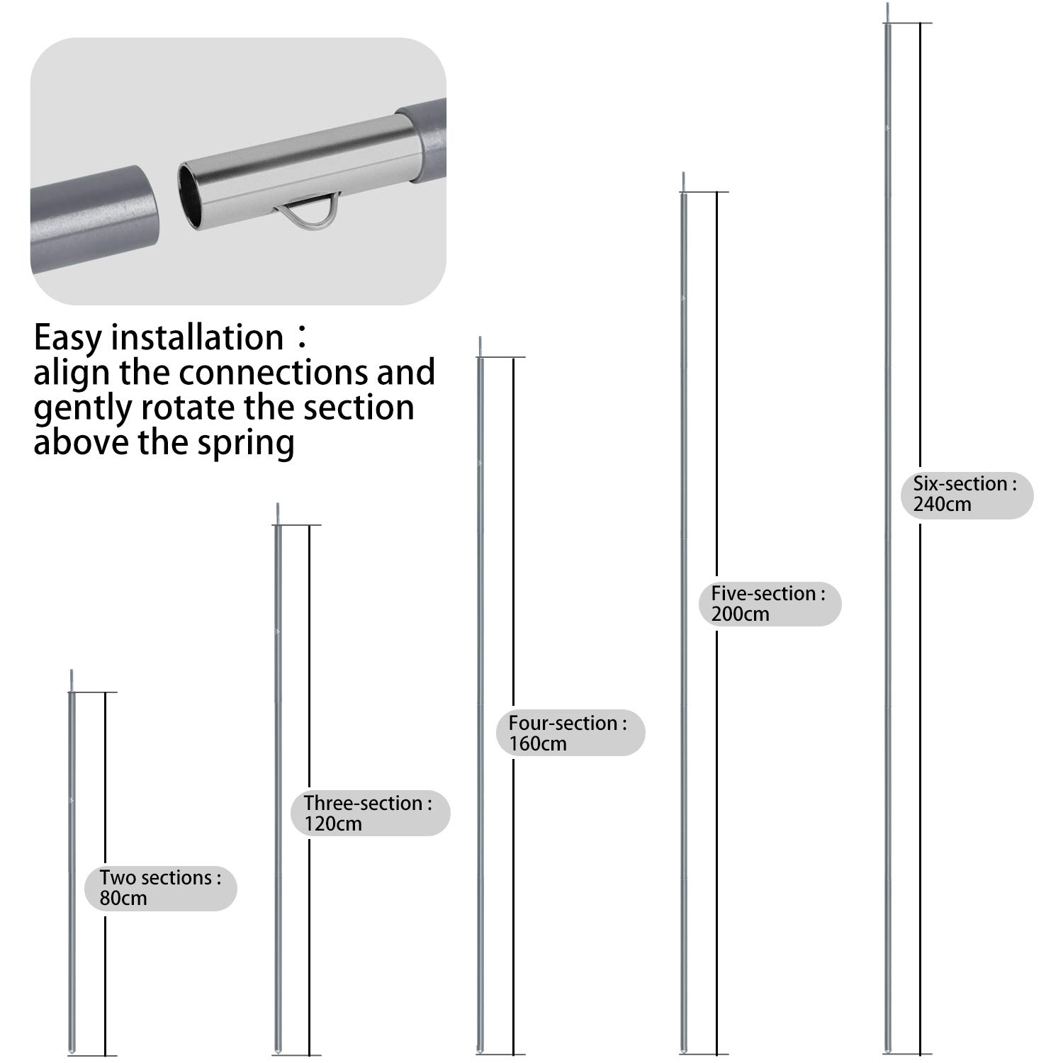 Unigear Słupki do plandeki teleskopowy zestaw 2, aluminiowy słup do plandeki, namiotu, markizy, kempingu, regulowany w zakresie od 40 cm - 240 cm