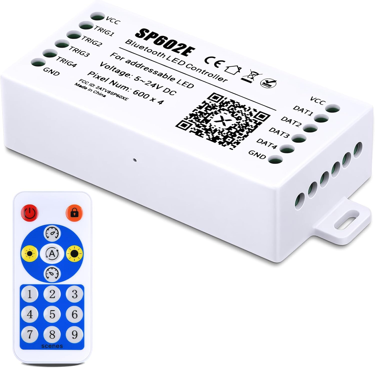 WS2812B WS2811 WS2813 WS2815 1903 SP602E Bluetooth Controller with 4 Signal Outputs, Compatible with LED Module Pixel Strip String Light Andriod iOS APP/RF Remote/Trigger Control