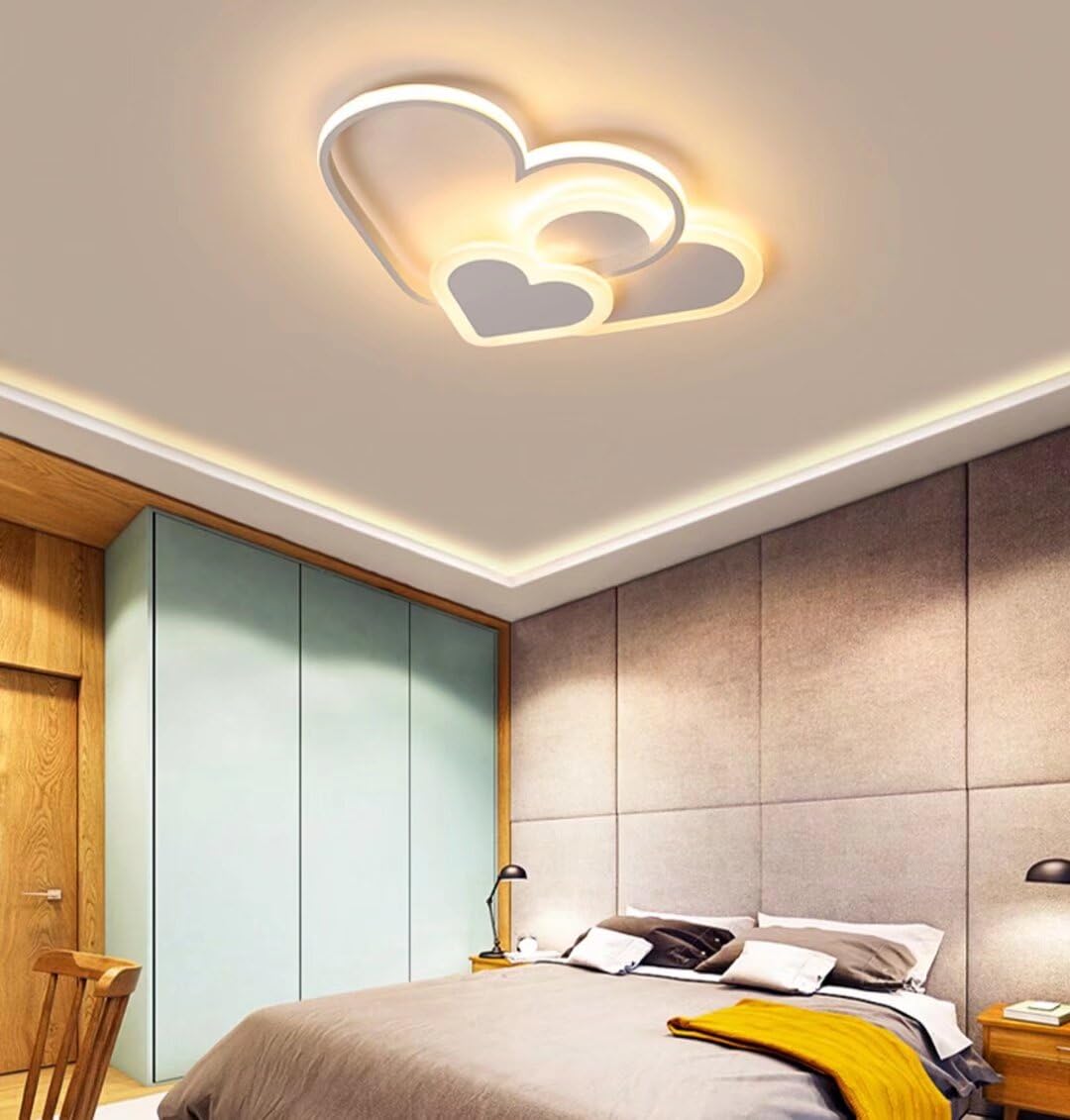 GUANSHAN 3D Ceiling Light LED Creative Stereoscopic Hearts Ceiling Lamp Lighting for Boys Girls Bedroom Kindergarten, Warm Light, 30W, White
