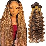 P4/27 Honey Blonde Bundles Highlight Deep Wave Human Hair Bundles Brazilian Remy Human Hair Bundles Double Weft Brown And Honey Blonde Bundle Piano Color For Women 14 16 18 Inch