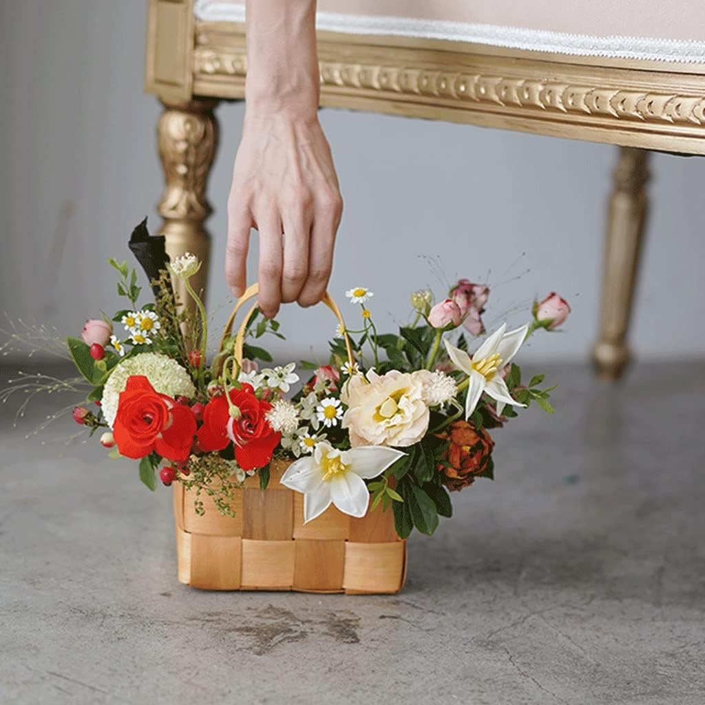 JSEIAJB Rattan Flower Basket Wooden Piece Hand-Woven Flower Basket Waterproof Hand Basket Flower Basket Home Storage