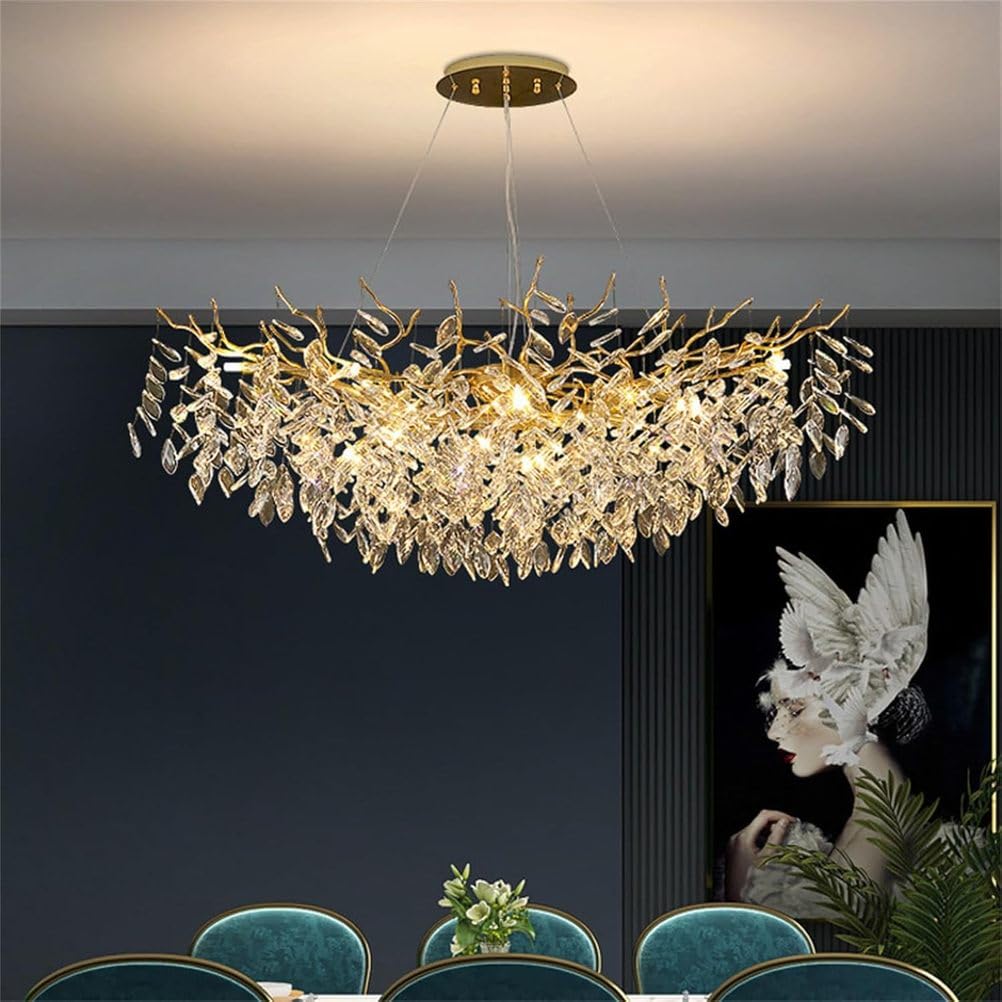 KXEcoLife Tree Branch Crystal Chandelier D60cm - Modern Round Ceiling Light Fixture, Ideal for Dining Room Over Table, Elegant & Design Pendant Lighting Area,D60cm