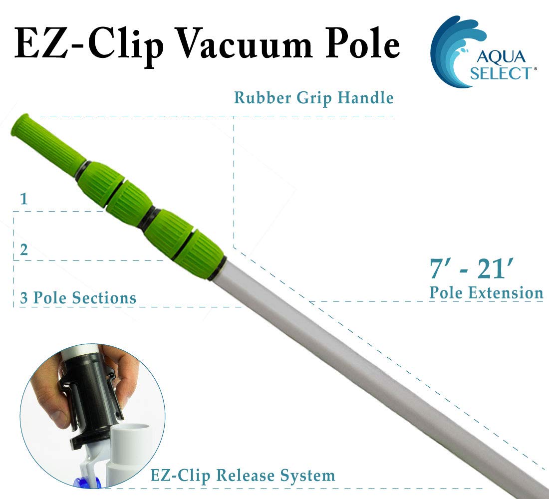 Aqua Select Pool Cleaning Maintenance Kit | Includes EZ-Clip 7' - 21' Telescopic Pool Pole and Pool Brush for Above Ground and Inground Swimming Pools