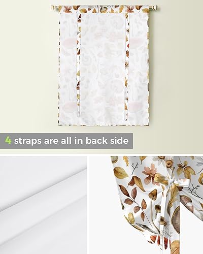 Miniatura 5 de Cortinas de amarre para cocina, sala de estar, aislamiento térmico, ajustable, panel de bolsillo para barra para ventana pequeña, diseño de hongos