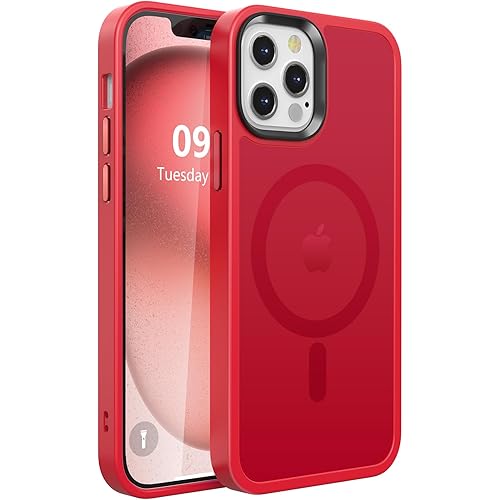 Upgraded Magnetic for iPhone 12 Case/iPhone 12 Pro Case, [Compatible with Magsafe & Military-Grade Protection] Slim Translucent Matte Phone Case for iPhone 12/12 Pro 6.1 inch,Red