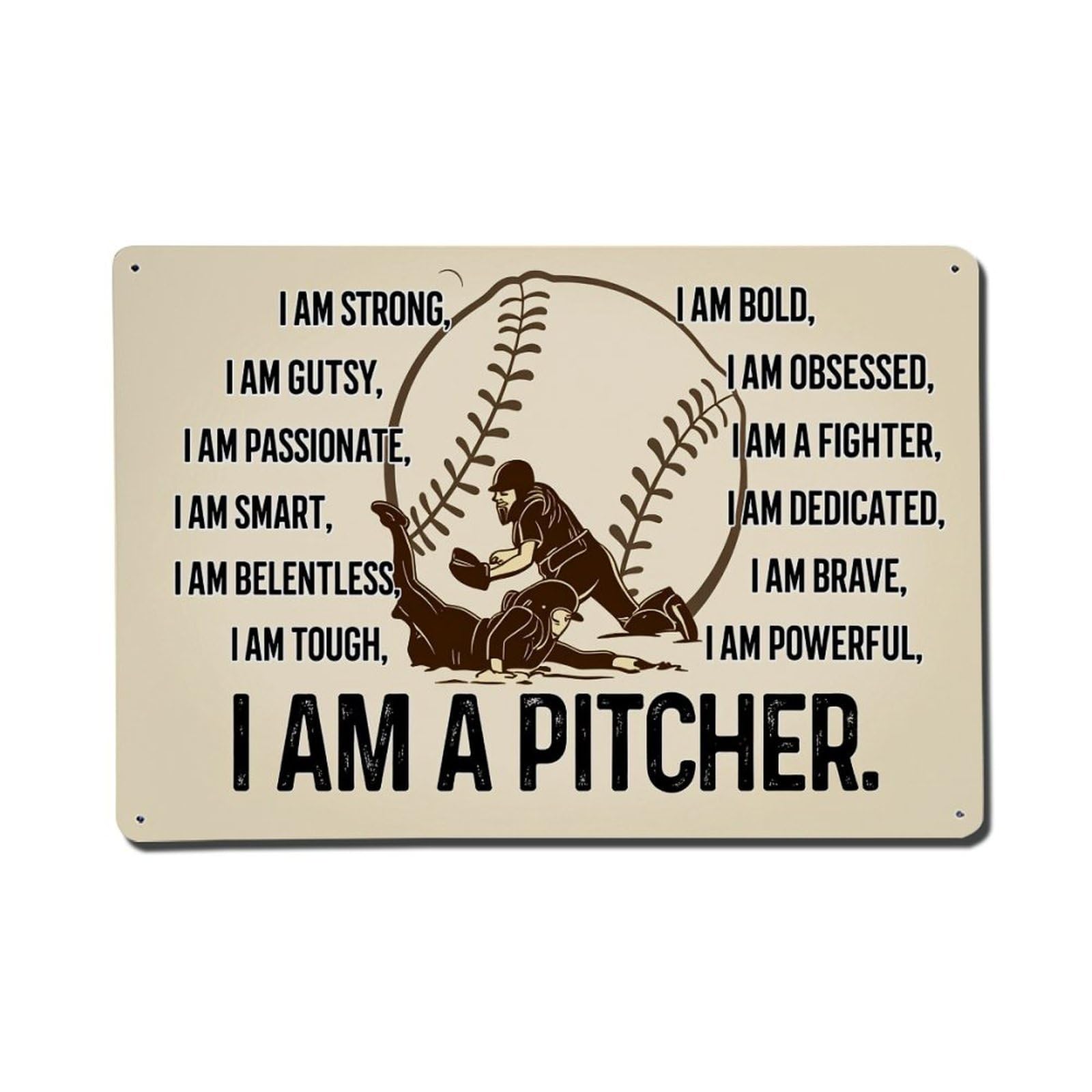 Baseball Pitcher In Action With Motivational Text Tin Sign Vintage Metal Poster, Home Bar Garage Man Cave Cafe Indoor & Outdoor Wall Decoration 8x12Inches