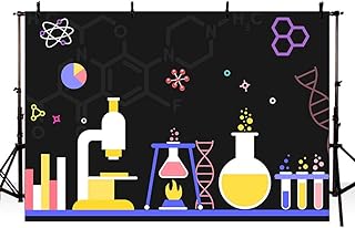 MEHOFOND 7x5ft Science Party Decorations Photo Studio Background Birthday Party Decor Banner Supplies Mad Science Fun Scientist Subject Black Backdrop School Poster for Photography