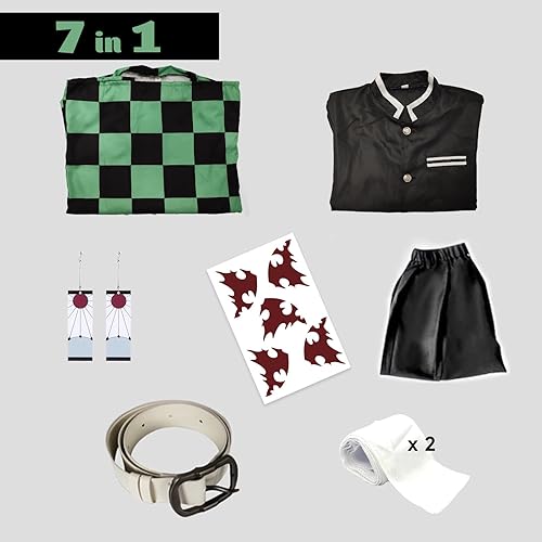 Miniatura 3 de VZQI Disfraces de cosplay de Halloween Kamado Tanjir para niños, kimono de anime para Halloween, capa verde