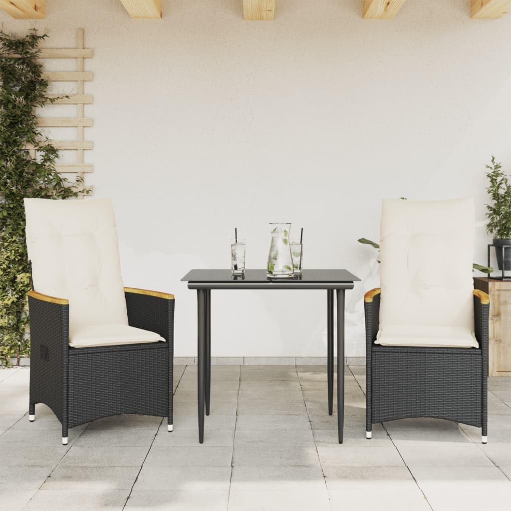 Poltrone reclinabili da giardino con cuscini 2 pezzi in rattan sintetico nero schienale regolabile e struttura robusta per esterni mobili da terrazza confortevoli