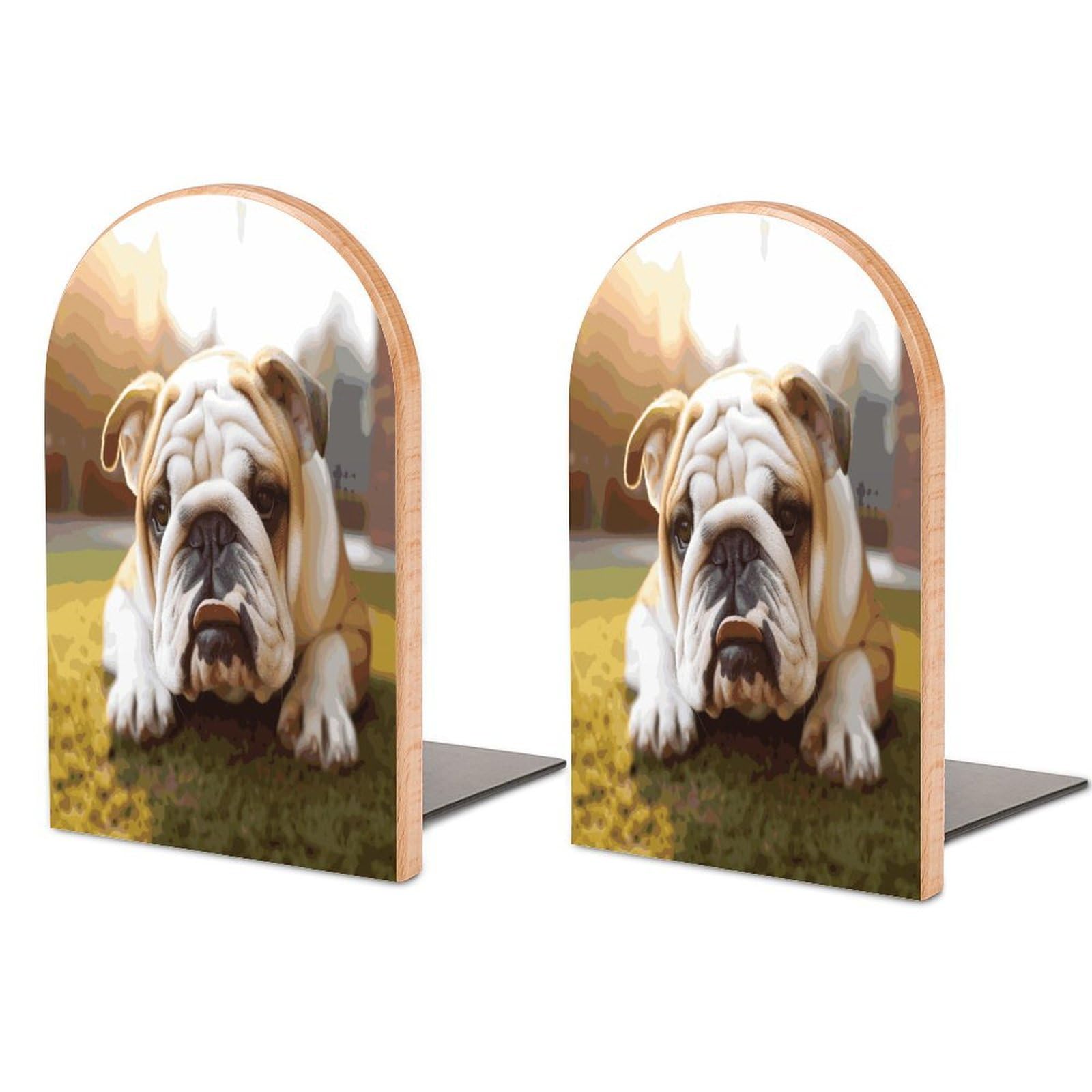 Cute Bulldog Puppy Bookends Modern Bookends for Shelves Fashion Heavy Duty Book Stopper Sturdy Non-Skid Metal Base Wood Book Ends for Library Home Office 1 Pair