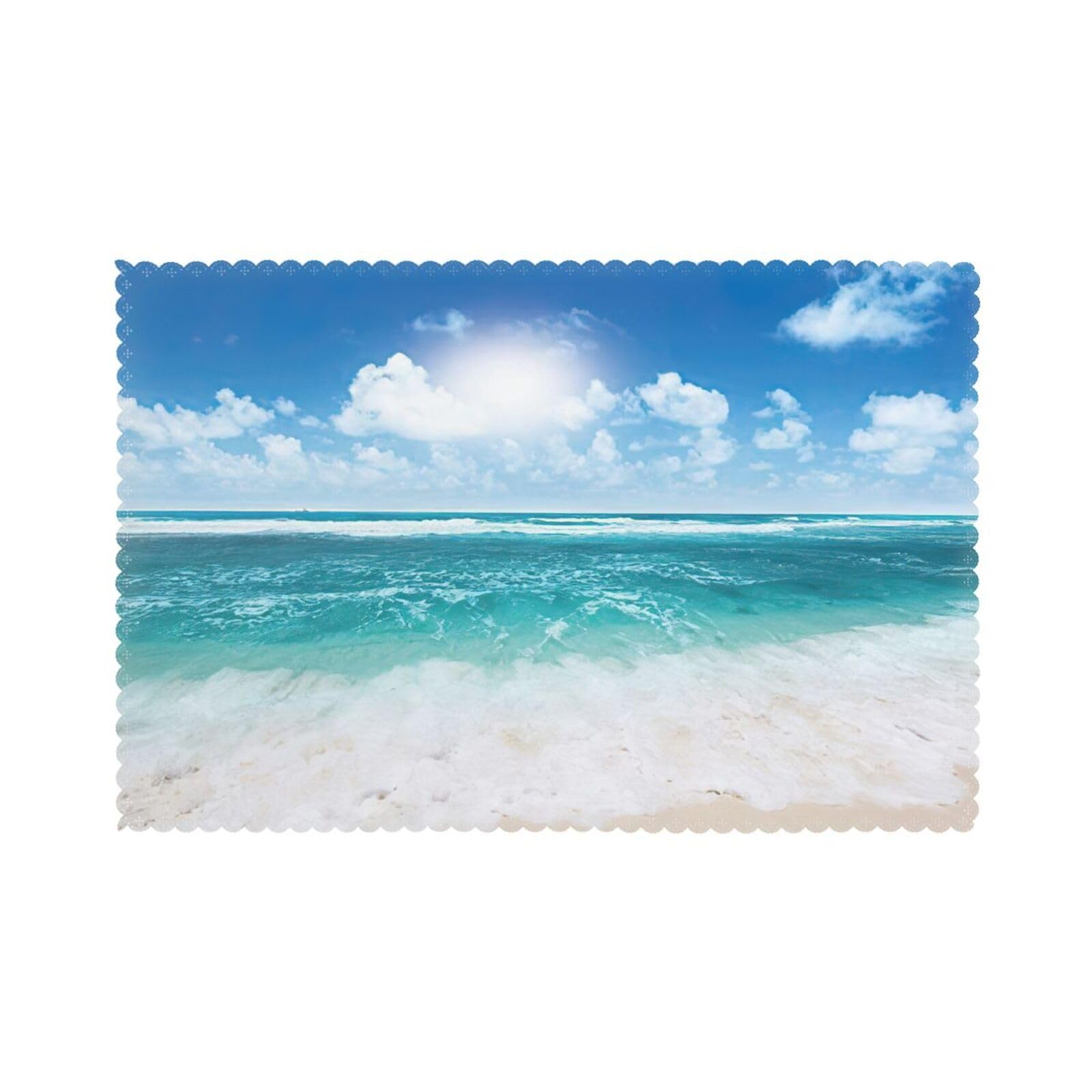 Blue Sky Tropical Seascape Print Placemats Set Of 6, 12x18 Inch Polyester Washable Heat Resistant Kitchen Dining Table Mats