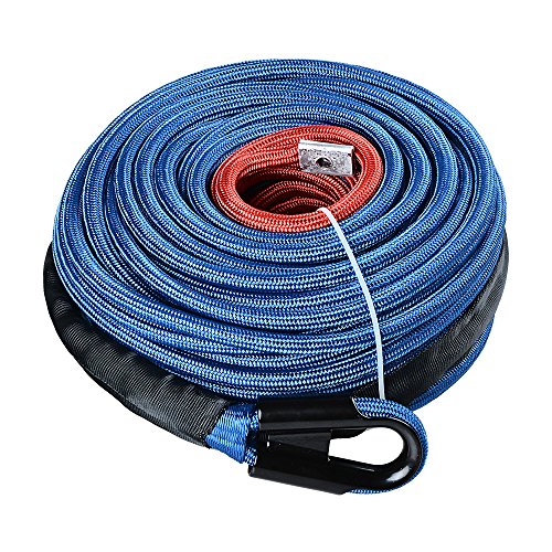 AMOPA 95ft x 3/8inch Blue Synthetic Winch Rope 22,000lbs Heat Rock Guard Sleeve for ATV UTV Tow Pickup Truck Off-Road Car Boat Ramsey, Blue , 95ft 3/8inch 22000LBs Winch Rope