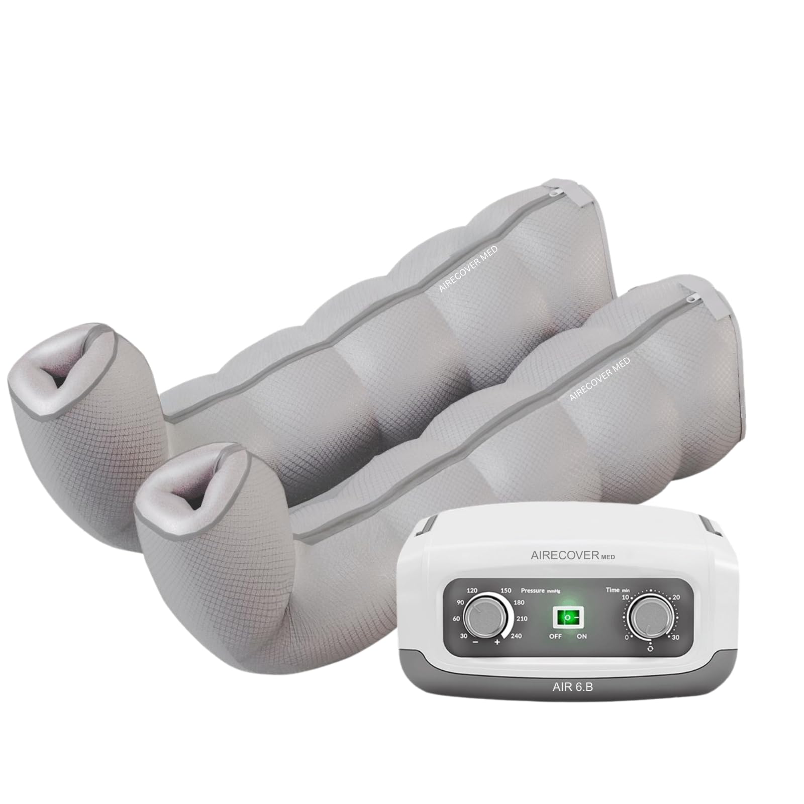 Lymphdrainage Beinmassagegerät mit Luftdruck – Pressotherapie für Zuhause, 30–250 mmHg, 6 überlappende Zonen, Kompressionsmassage für müde Beine (Steuereinheit & Beinmanschetten)
