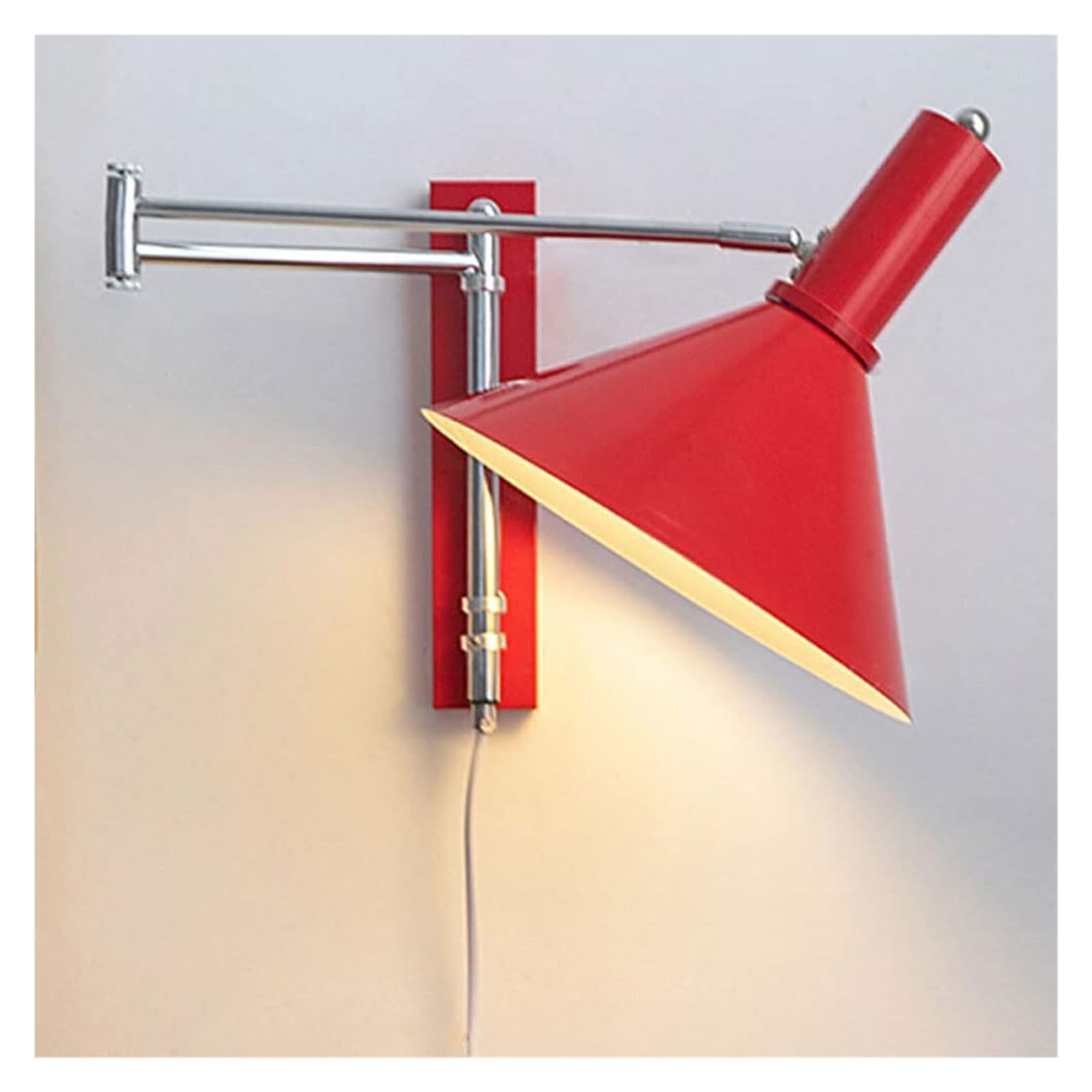 KHUKHU Plug in Wall Sconce Industrial Wall Light with Switch/Swing Arm/Plug in Cord, Rotating Red Wall Mounted Lamp Light, E27 Socket, for Desk Bedside Office Hallway