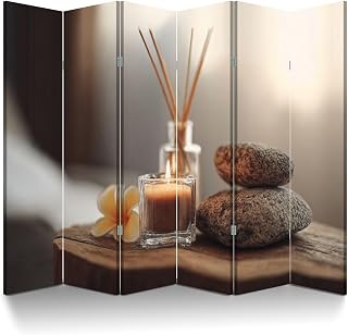 6 Panel Room Divider Screen Still Life Closeup Tranquil spa Arrangement Folding Privacy Screen Canvas Wall Divider Wood Room Separator Portable Freestanding Partition 6Ft