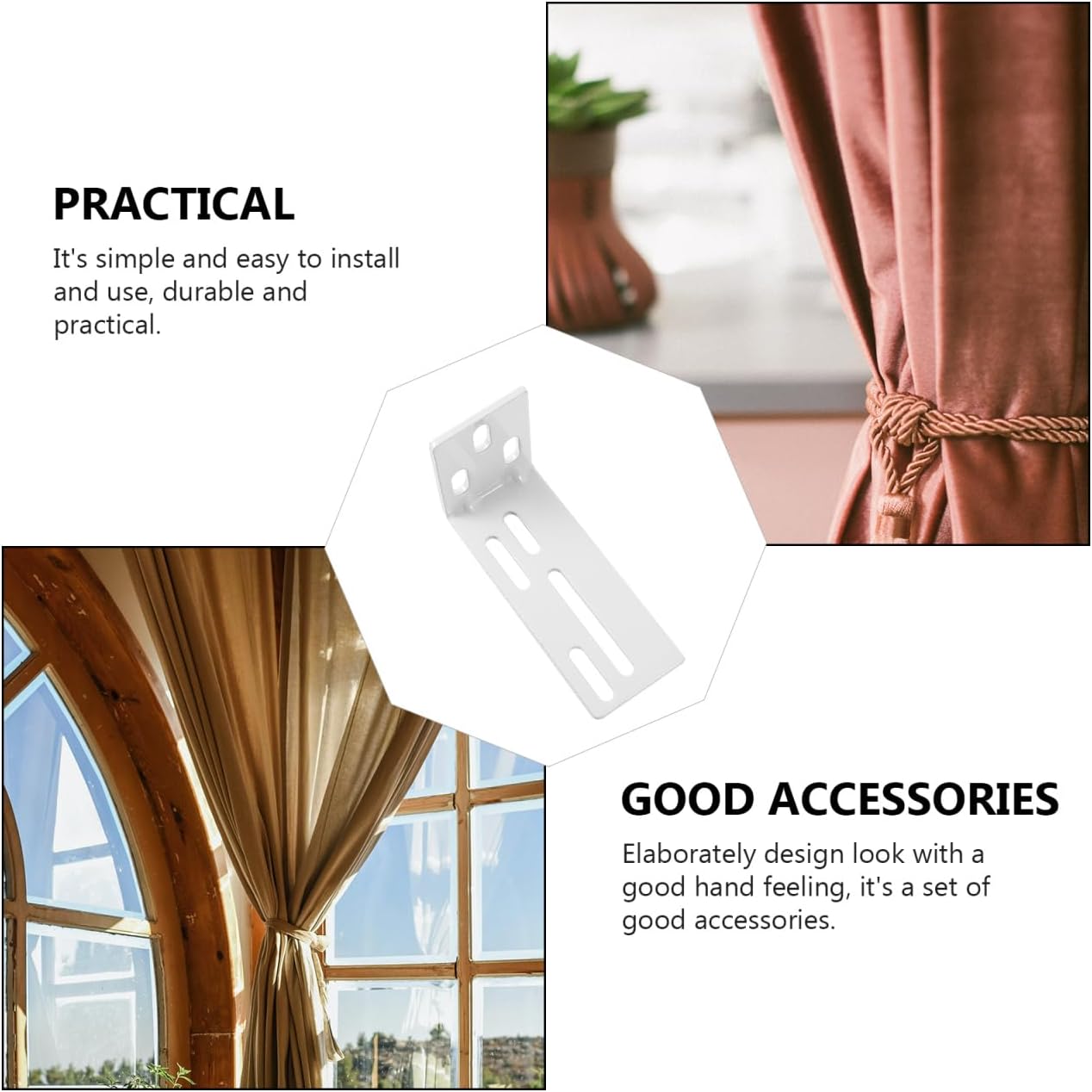 Luxshiny 6Pcs Stainless Steel Curtain Track Side Mounting Brackets, Heavy Duty Installation Code Support for Wall Mounted Curtain Rails, Home Office Use