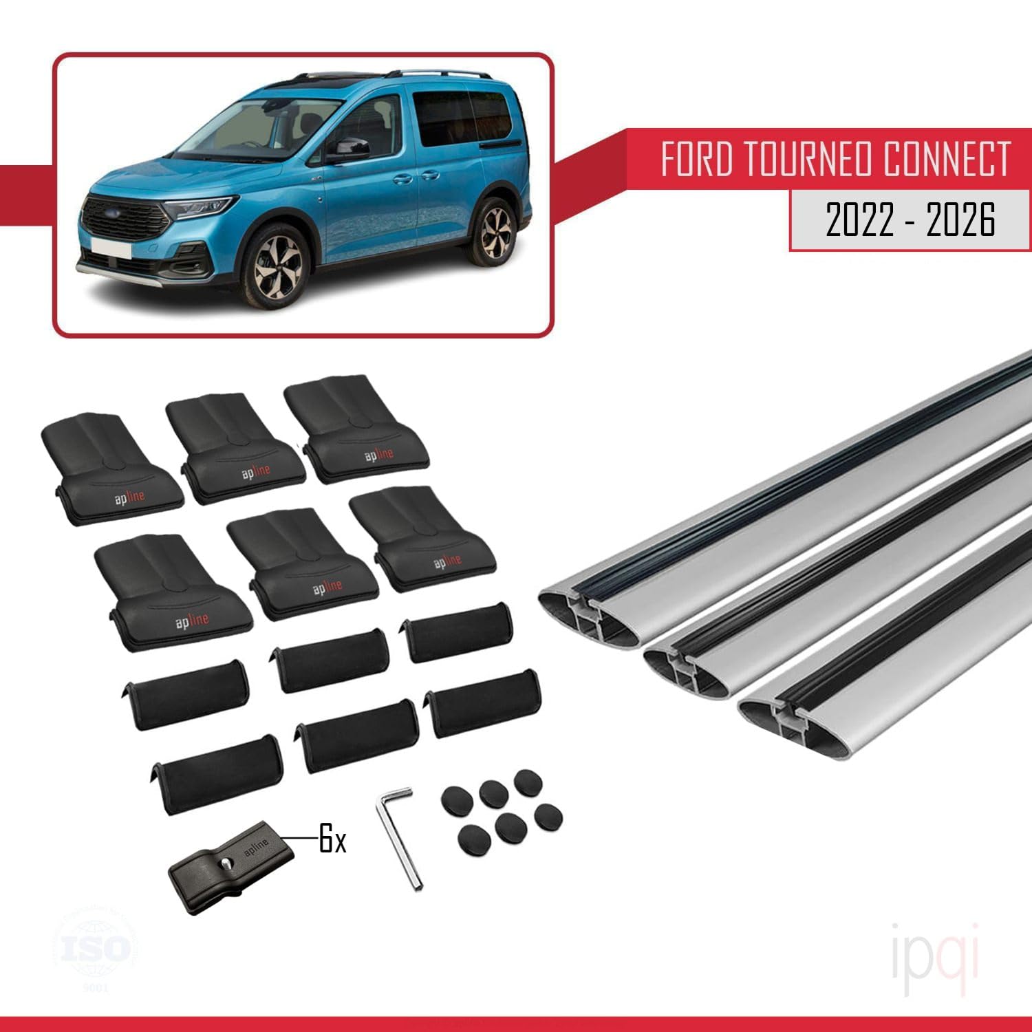 RE&AR Tuning Compatible con Ford Transit/Tourneo Connect 3 2022-2025 Fly Model Barras de Techo Auto Portaequipajes Barras Transversales Gris Aluminio 3 Barras