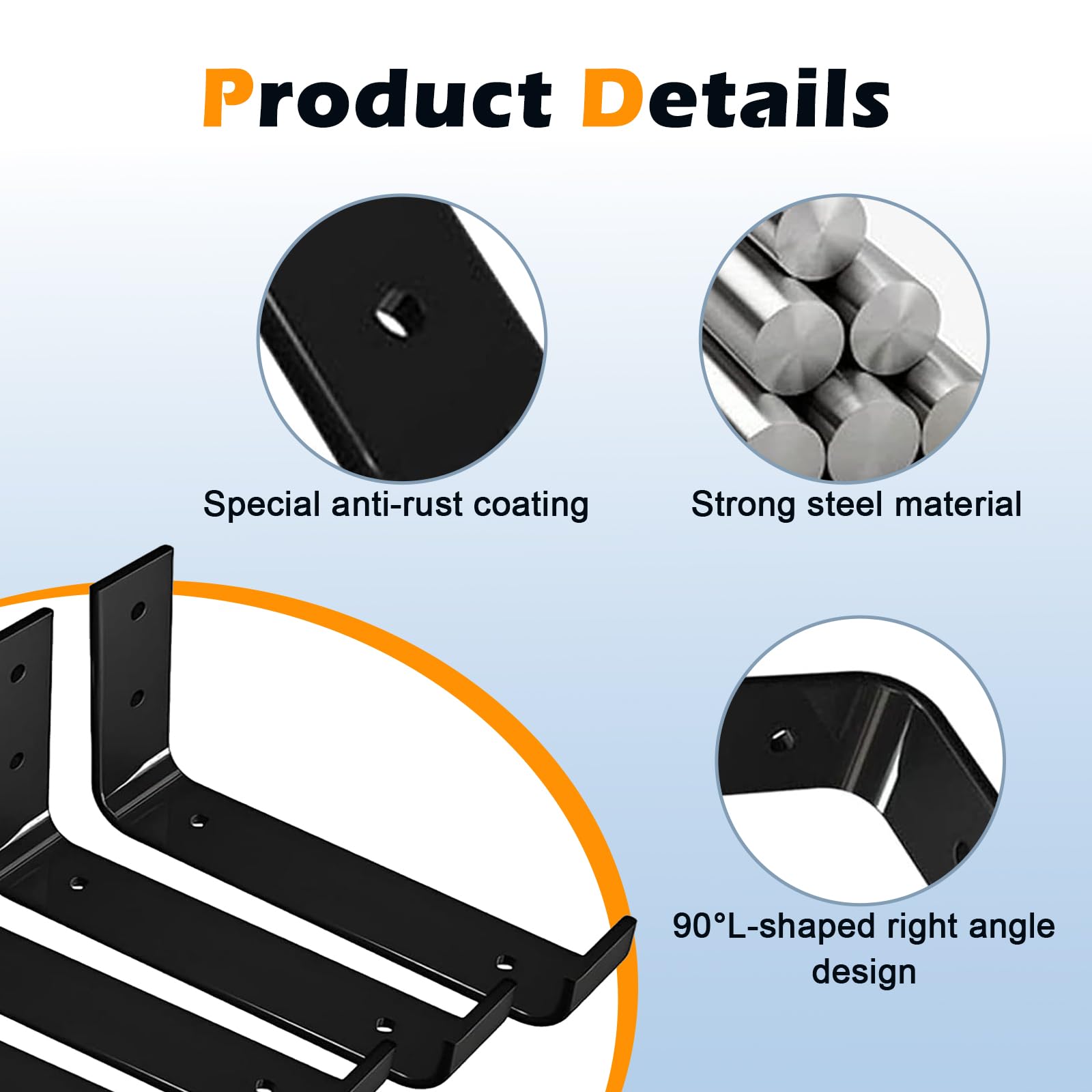 Heavy Duty Shelf Brackets 4pcs, 6 Inch Black Wall Mounted - Image 3