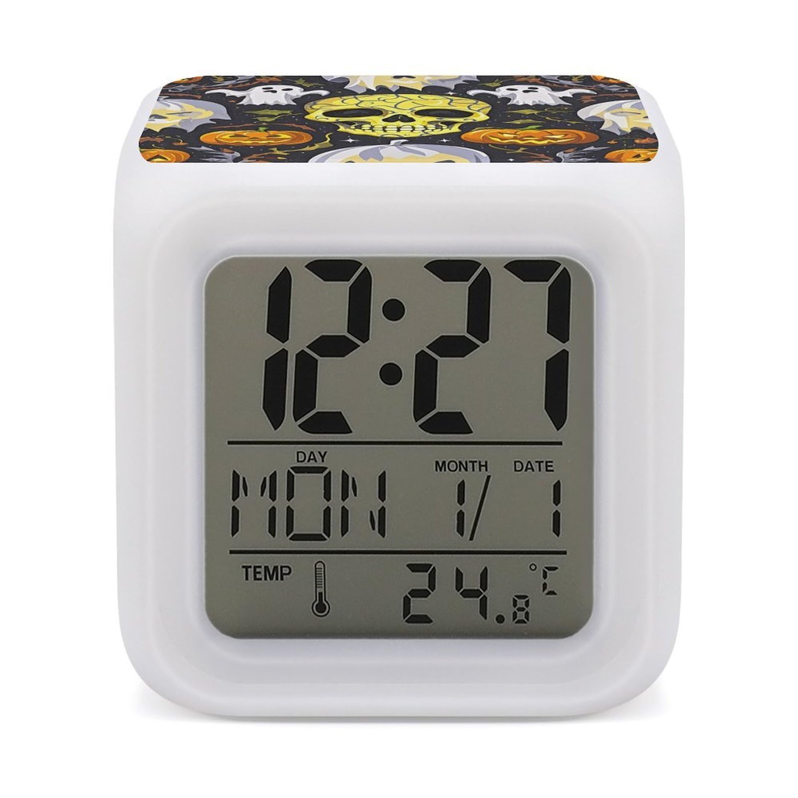 Reloj digital de calavera con entrenamiento del sueño, máquina de sonido y termómetro LED