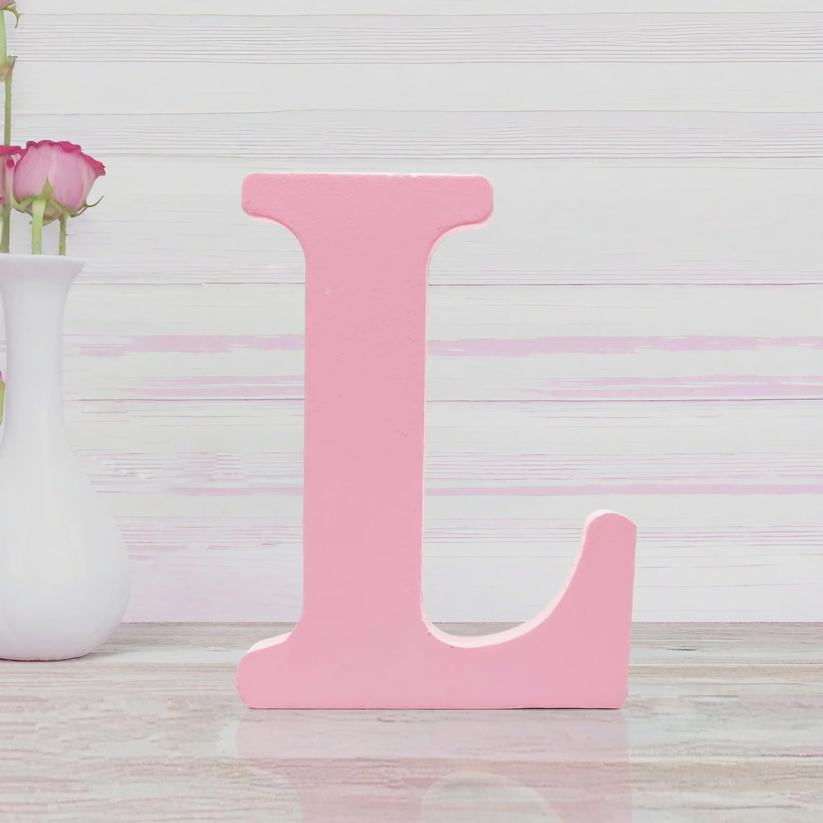 WOODOUNAI 4 Inch Pink Wood Letters Unfinished Wood Letters for Wall Decor Decorative Standing Letters Slices Sign Board Decoration for Craft Home Party Projects (L)
