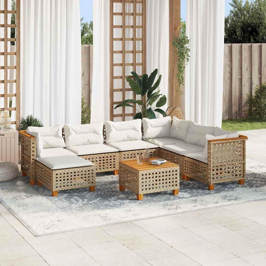 Juego de muebles de jardín modulares de ratán sintético negro con fundas extraíbles, 8 piezas, incluye cojines