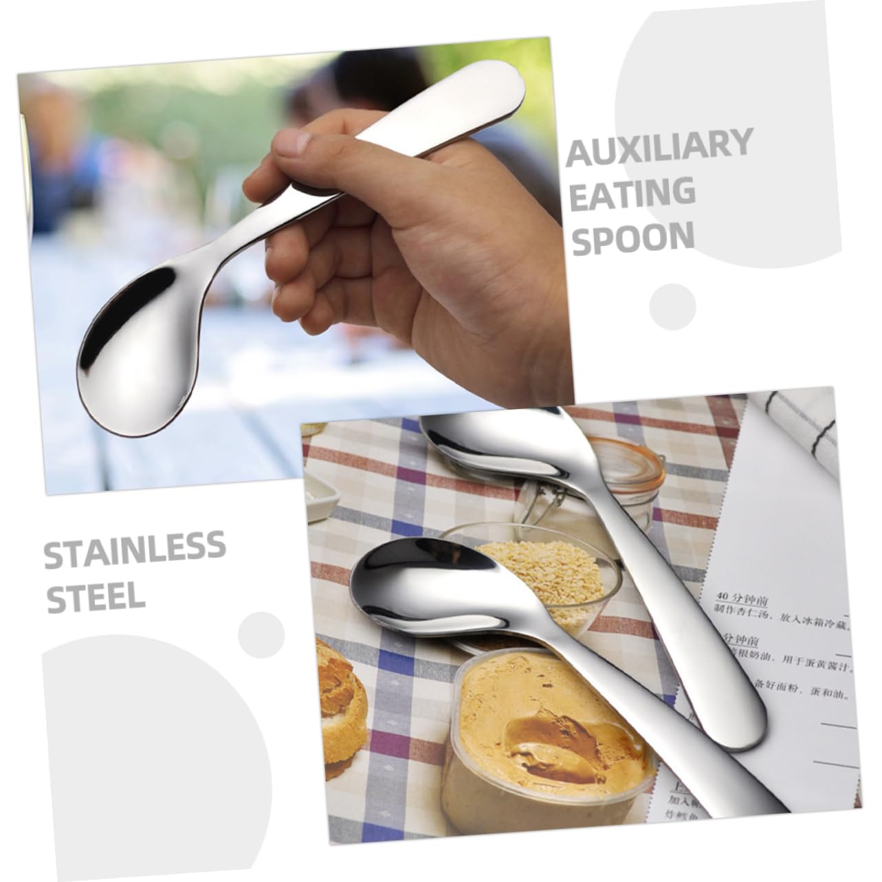 BESTYASH 5 Series Codo Cuchara Tenedor Cubiertos Para Discapacitados Para Adultos Anciano Cucharón Alimentador Forma Pequeño Utensilio Fácil Plata Acero Inoxidable 2 Piezas X 5
