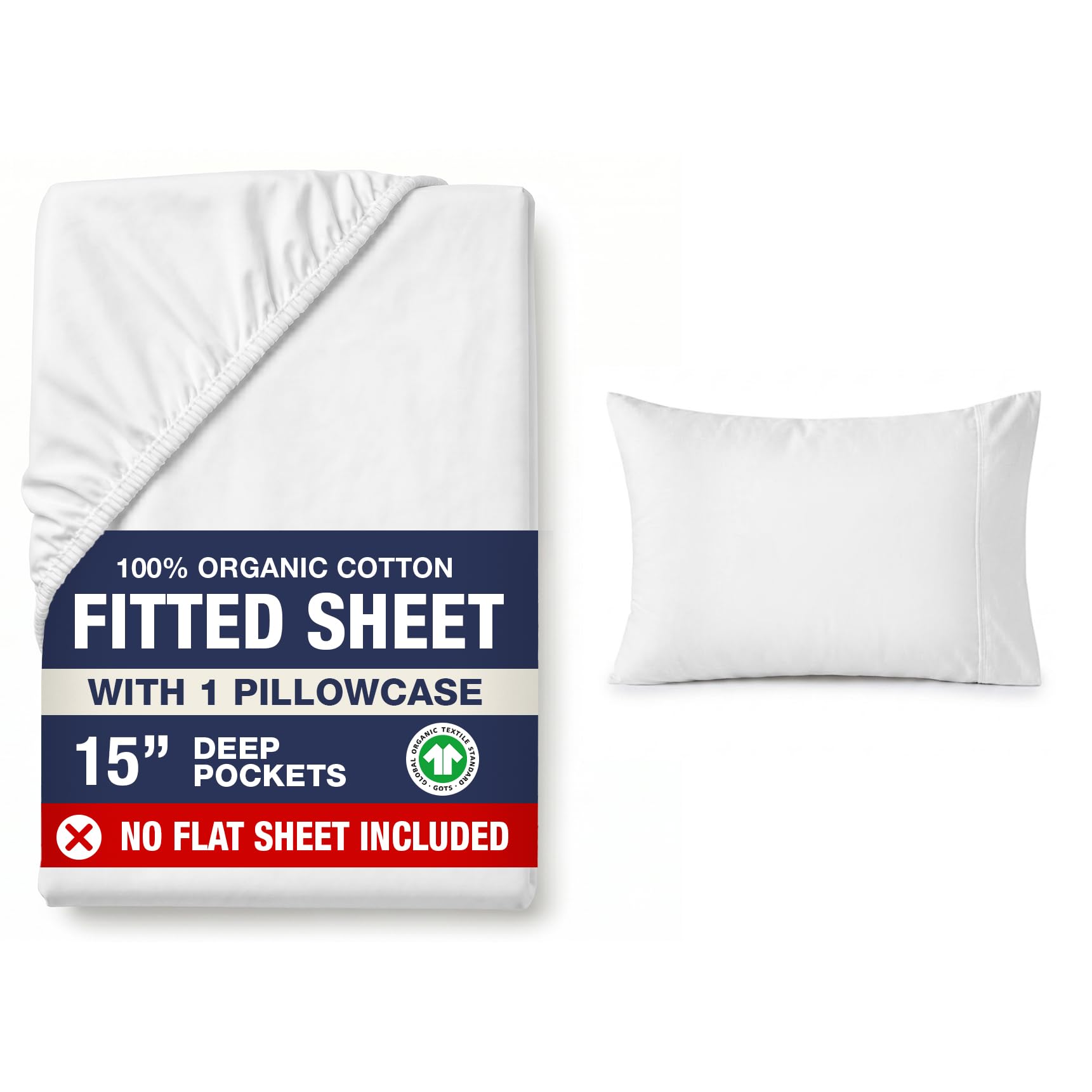LANE LINEN Twin Fitted Sheets (Organic Cotton, White)