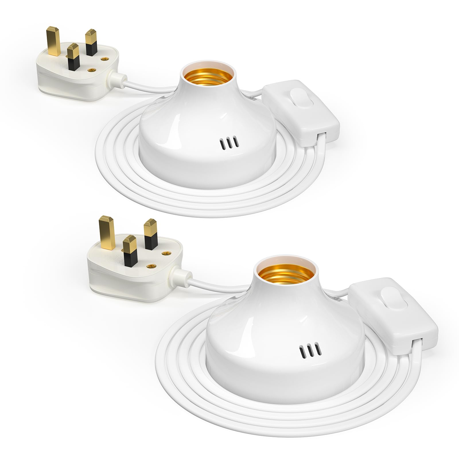 Tobebright White 2 Pcs E27 Lamp Base With Uk Plug And Switch, 1.8M Cable Screw E27 Bulb Holder, 100W Maximum, 27 Table Lamp Replacement Base For Home Lighting Decor, Ac 220-240V, No Bulb (White)