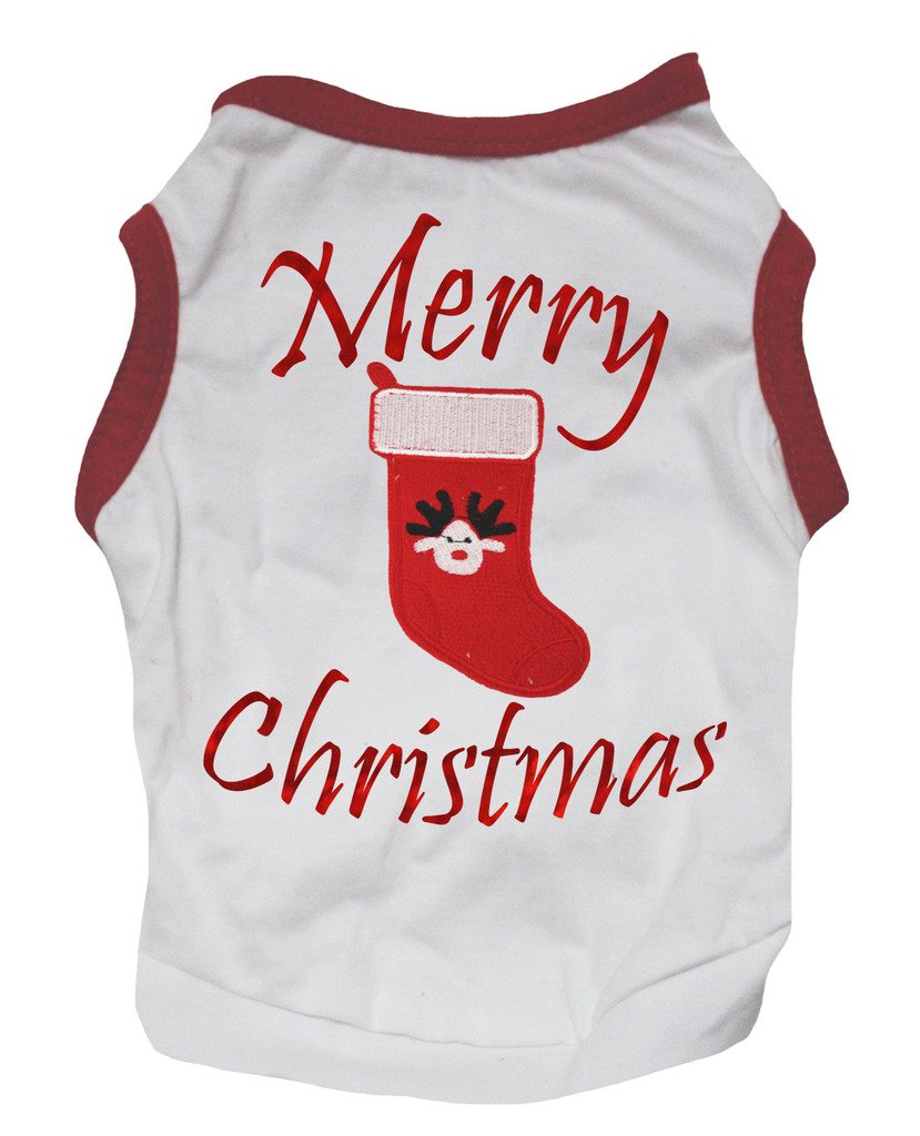 Robe de chien haut de gamme style chaussette de Noël rouge et T-shirt blanc