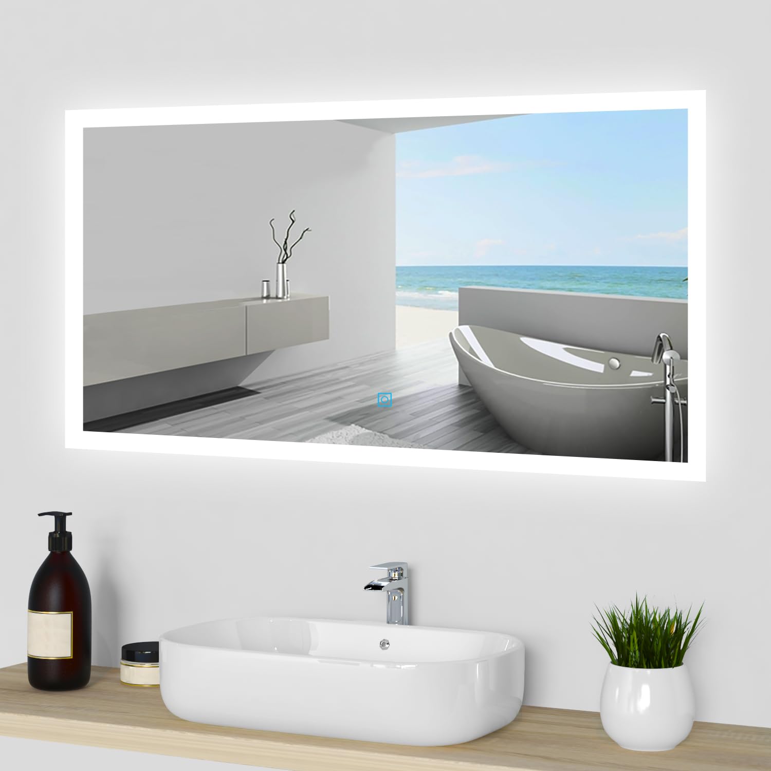 Acezanble 1000x600mm Bathroom Mirror with LED Lights, 3 Colors Dimmable Light, Wall Mounted Vanity Mirror, Anti-fog, Memory Function, IP44, Illuminated Makeup Mirror for Bathroom