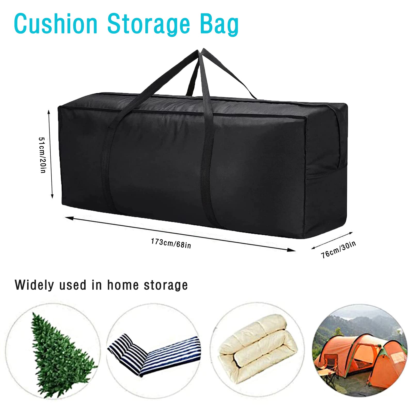Kingling Bolsa de almacenamiento para cojines de jardín, impermeable, para exteriores, para muebles de jardín, bolsa de almacenamiento de cojín para árbol de Navidad, 173 x 76 x 51 cm