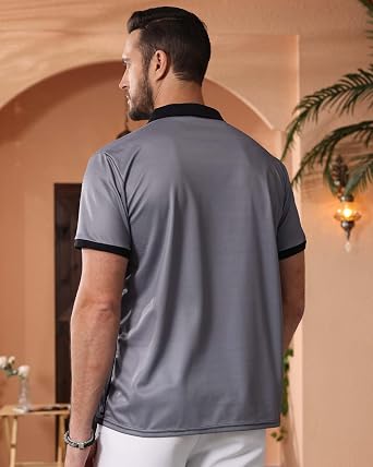 EndoraDore Mens Fashion Color Block Polo Shirts Casual Striped Golf Shirts | Moisture Wicking, Lightweight, Collared,Summer,Easy Styling for Work, Weekends and Outdoor Activities