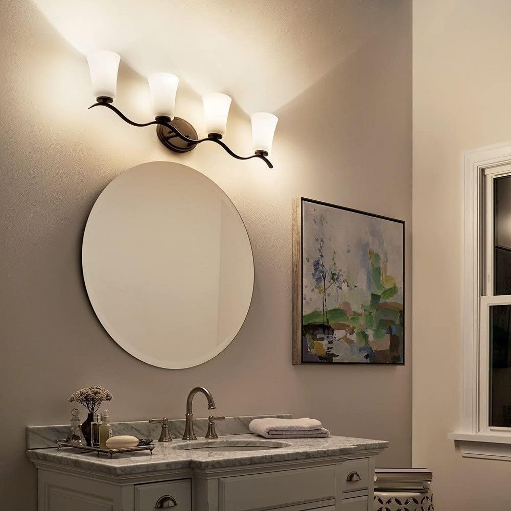 Kichler Armida 32.25 4 Light Vanity Light with Satin Etched White Glass in Brushed Nickel
