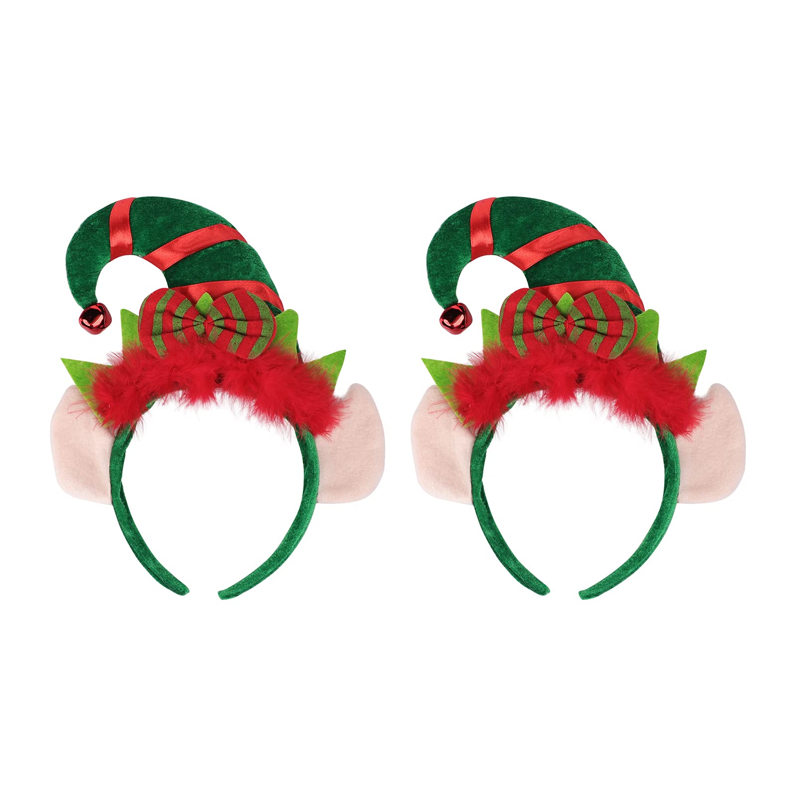 XINCHIA 2pcs Christmas Elf Hat Headband Pointed HairHoop with Feather Bowknot Cute Christmas Hat Hairband Fancy Dress Costume Accessory Party Headwear Xmas Novelty Hair Accessories Decor - Image 3