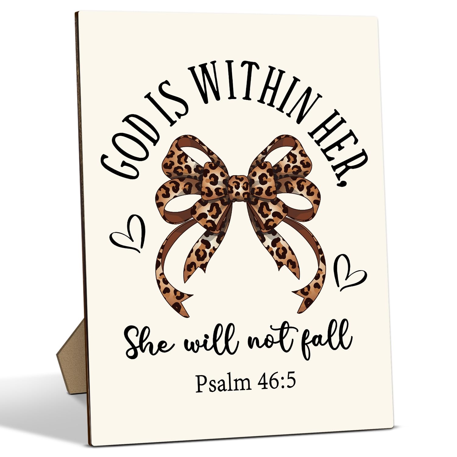 Photo 1 of Christian Desk Decor - God is within Her, Leopard Bow Wooden Sign Gifts for Women, Home Bedroom Girls Dorm Room Office Tabletop Decor, 8 x 11 Inches -A014