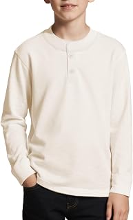 Boys Henley Long Sleeve Shirt Plain Triblend T-Shirt Crewneck Button Tee Fitted Casual Tops