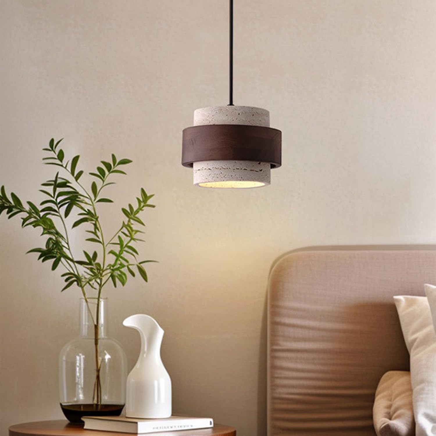 Cylindryczna Lampa Wisząca Z Połowy Wieku Nowoczesne, Spersonalizowane Lampy Wiszące Żółty, Naturalny Żyrandol Z Trawertynu Mała Lampa Sufitowa Z Gwintem E27 Do Jadalni Lub Gabinetu
