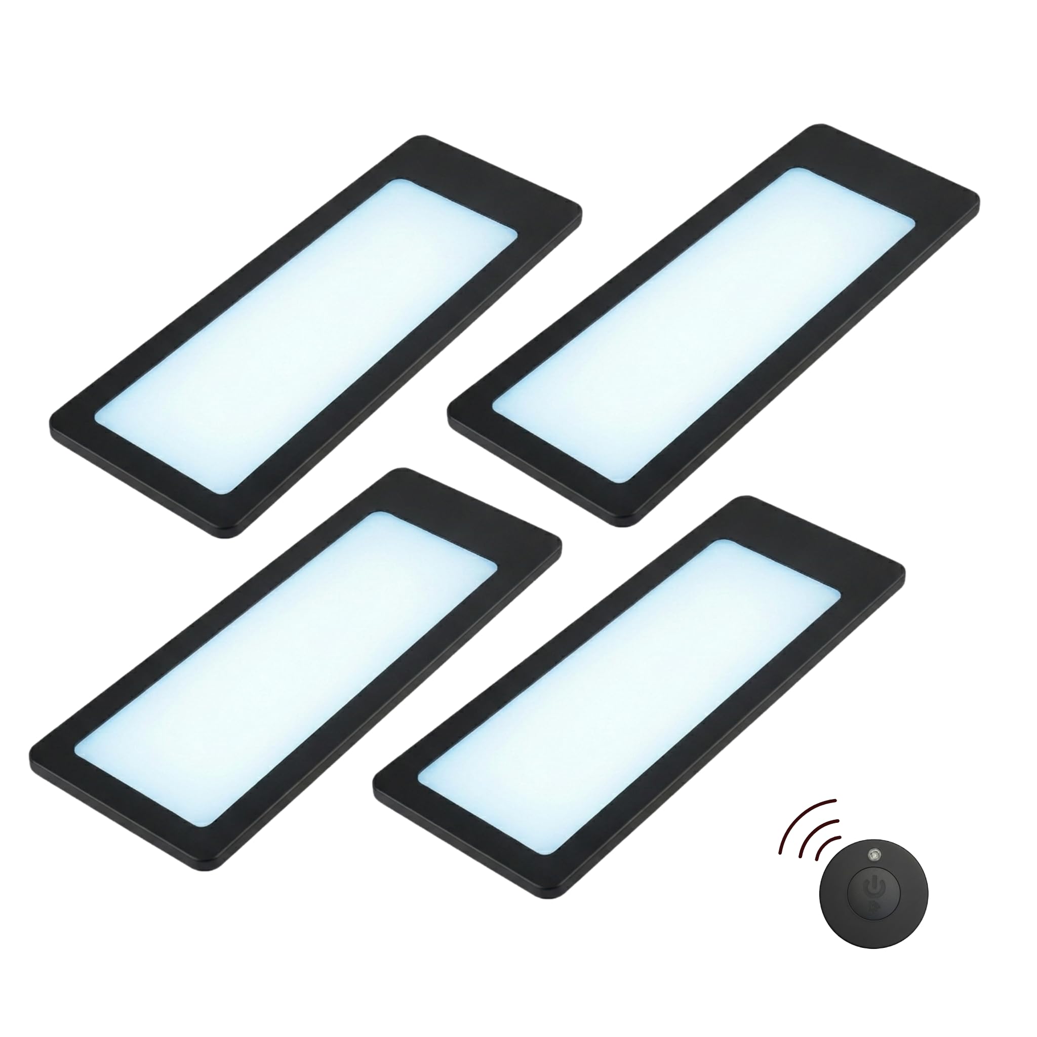 kalb TooFlatXL luce LED sottopensile 12V set 1–4 con interruttore wireless MonoDot, ultra sottile 4 mm, campo luminoso XL 155 x 55 mm, nero, Plug & Play con alimentatore (4, bianco neutro)