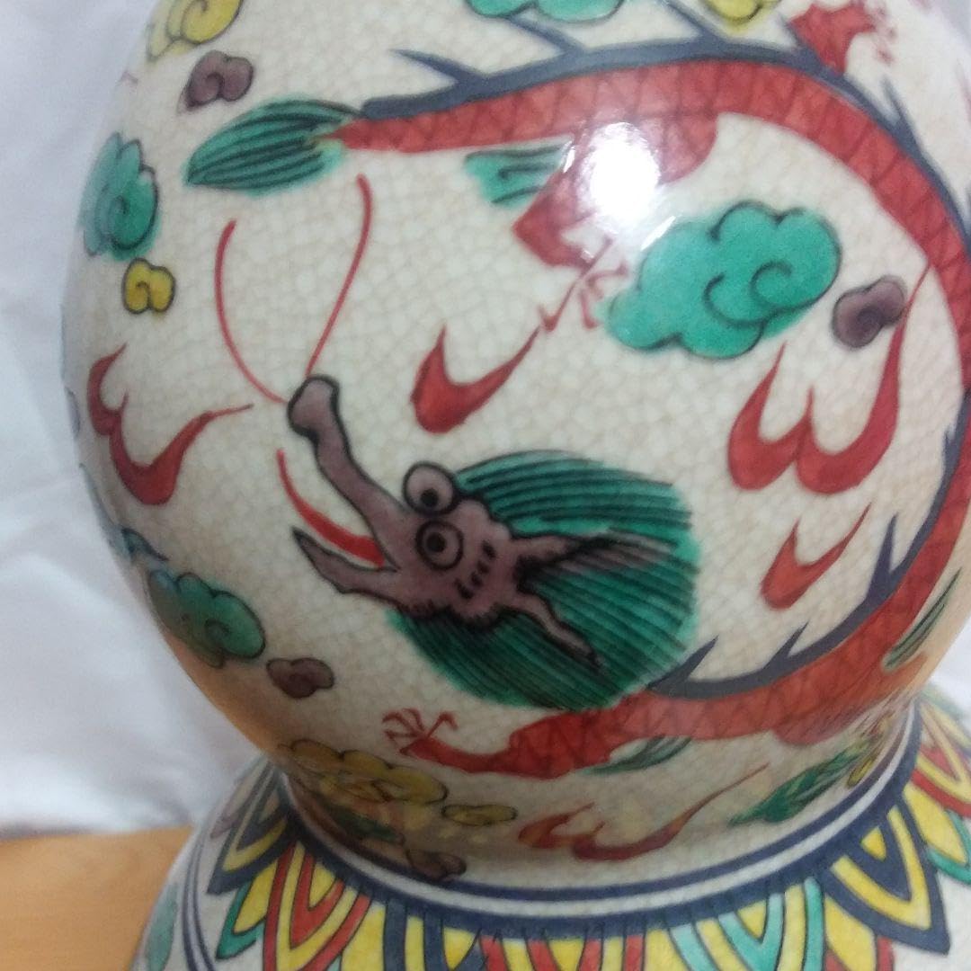 大明萬暦年製 五彩 鳳凰 龍図 獅子耳 花瓶 箱付 中国 美術 ※ 大明萬暦年製 五彩 鳳凰 龍図 獅子耳 花瓶 箱付 中国 美術 ※