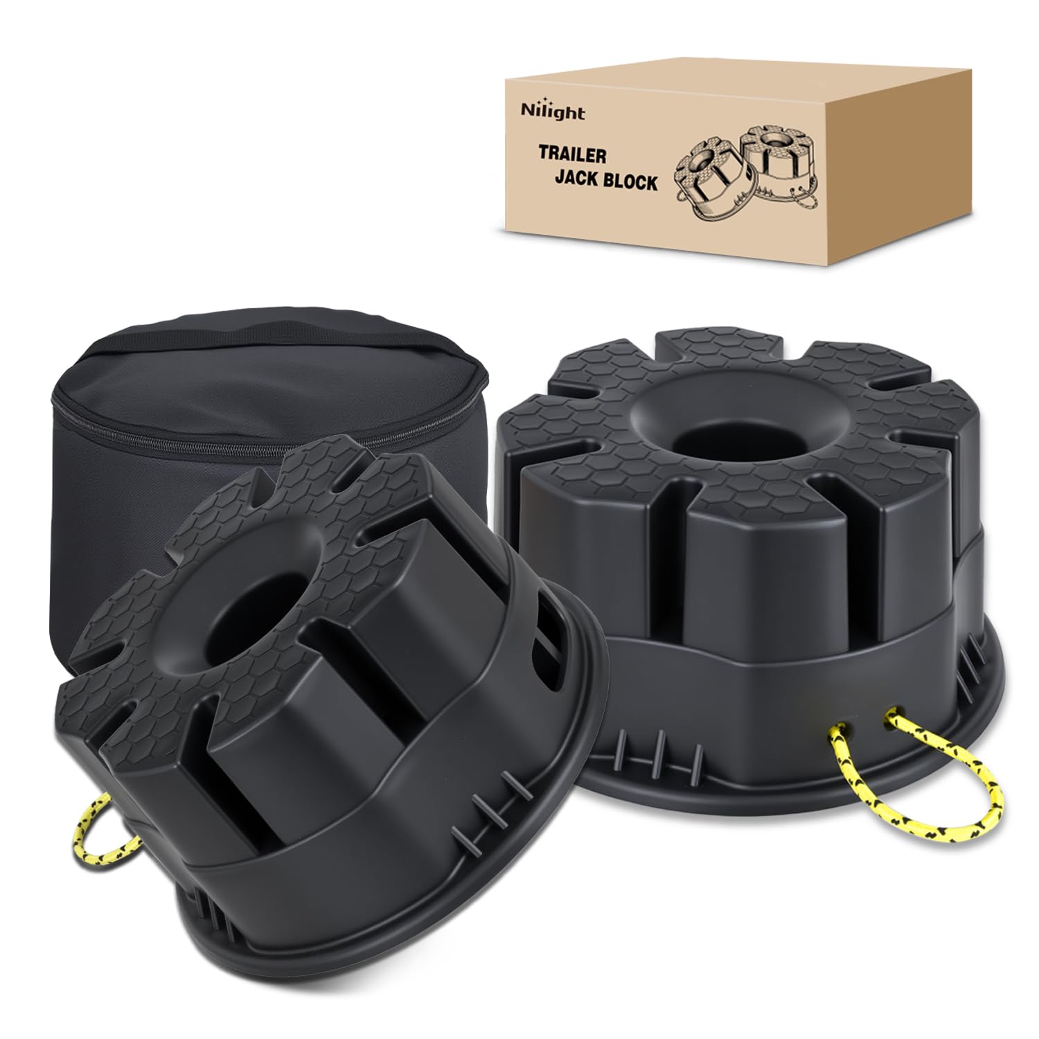 Nilight Bloque de gato de remolque, bloques estabilizadores de caravana de 6 pulgadas para remolque de viaje con bolsa, bloque de nivelación de RV resistente con capacidad de 40000 libras, universal