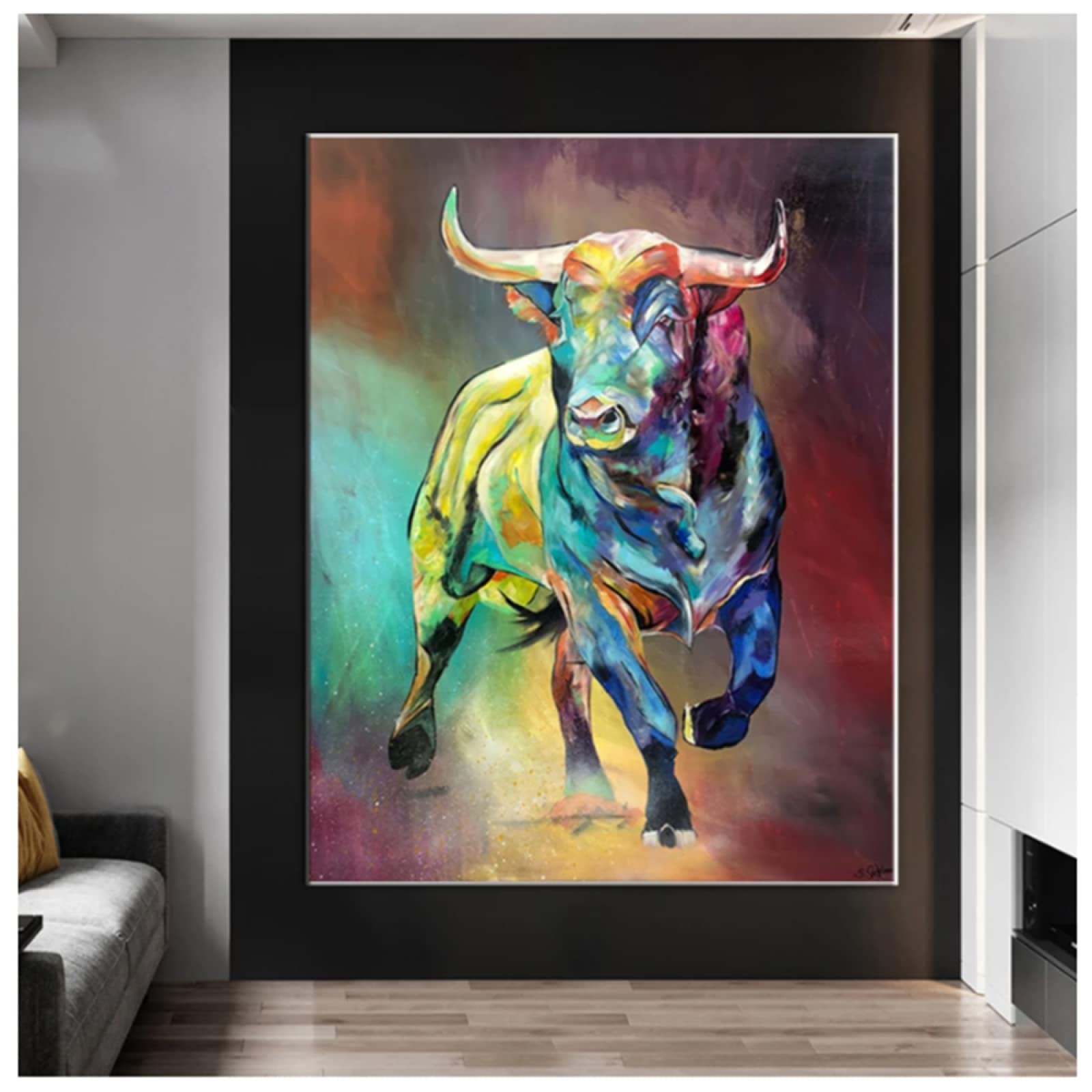 Tableau Art Abstrait Moderne Graffiti Taureau - Toile 50x70cm - Décoration Murale Salon